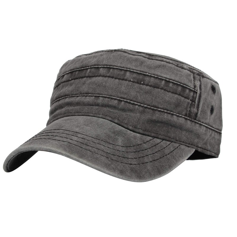 WITHMOONS Cadet Caps Vintage Washed Cotton Army Hat for Unisex KZ40037 (Grey) - Image 1
